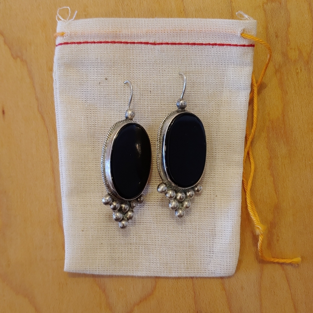 Onyx and sterling earrings